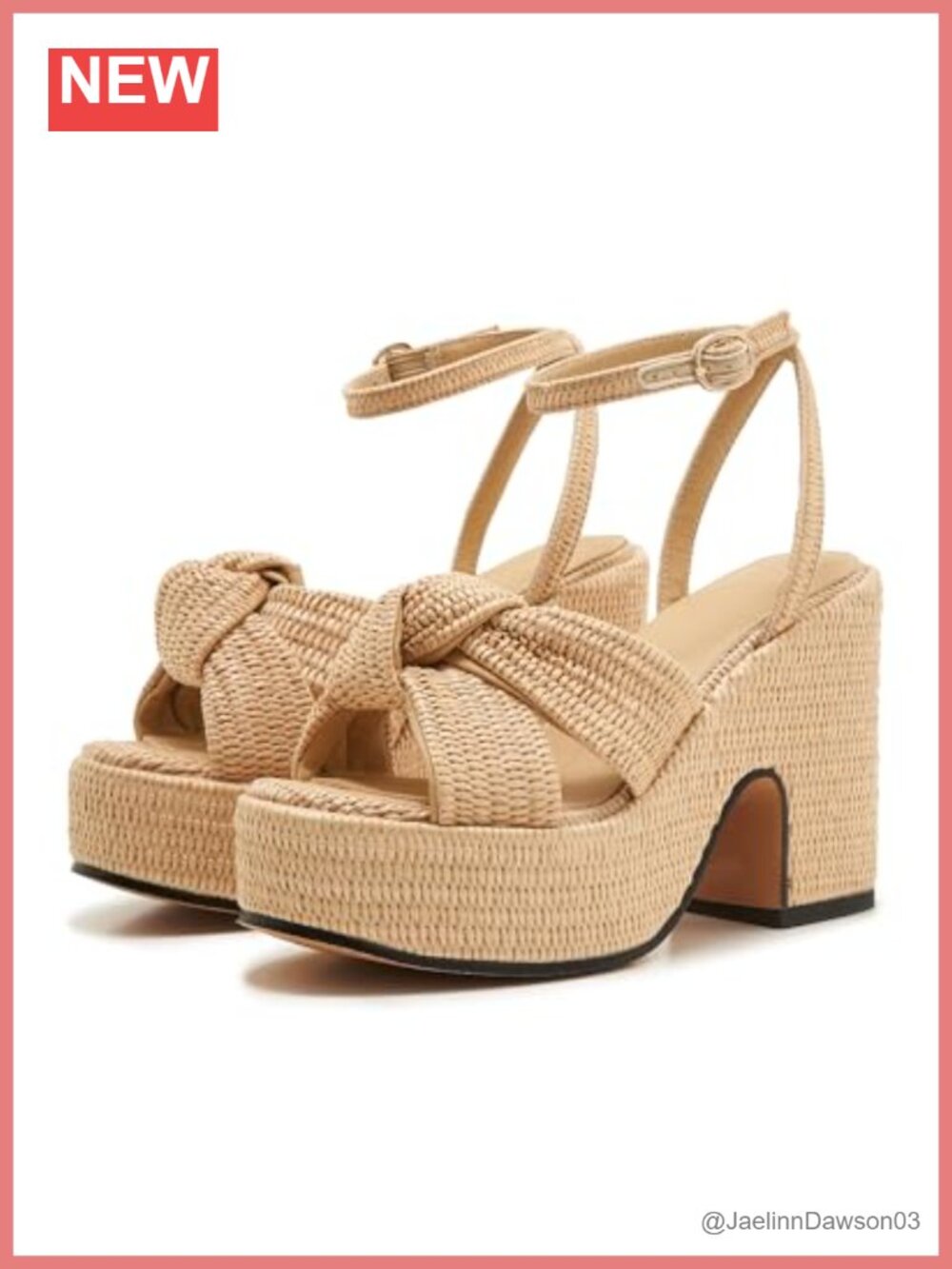 Women's Raffia Platform Sandals Chunky Block Heel Ankle Strap Summer
